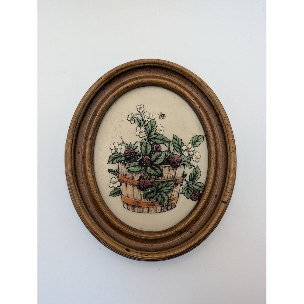 Marvetti Cultured Ivory Hand Painted Engraving Blackberry Botanical Oval Frame